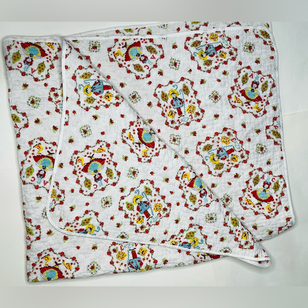 VTG 70s Quilted Crib Baby Blanket Alphabet Numbers Nursery 66 X 58 Large Quilt